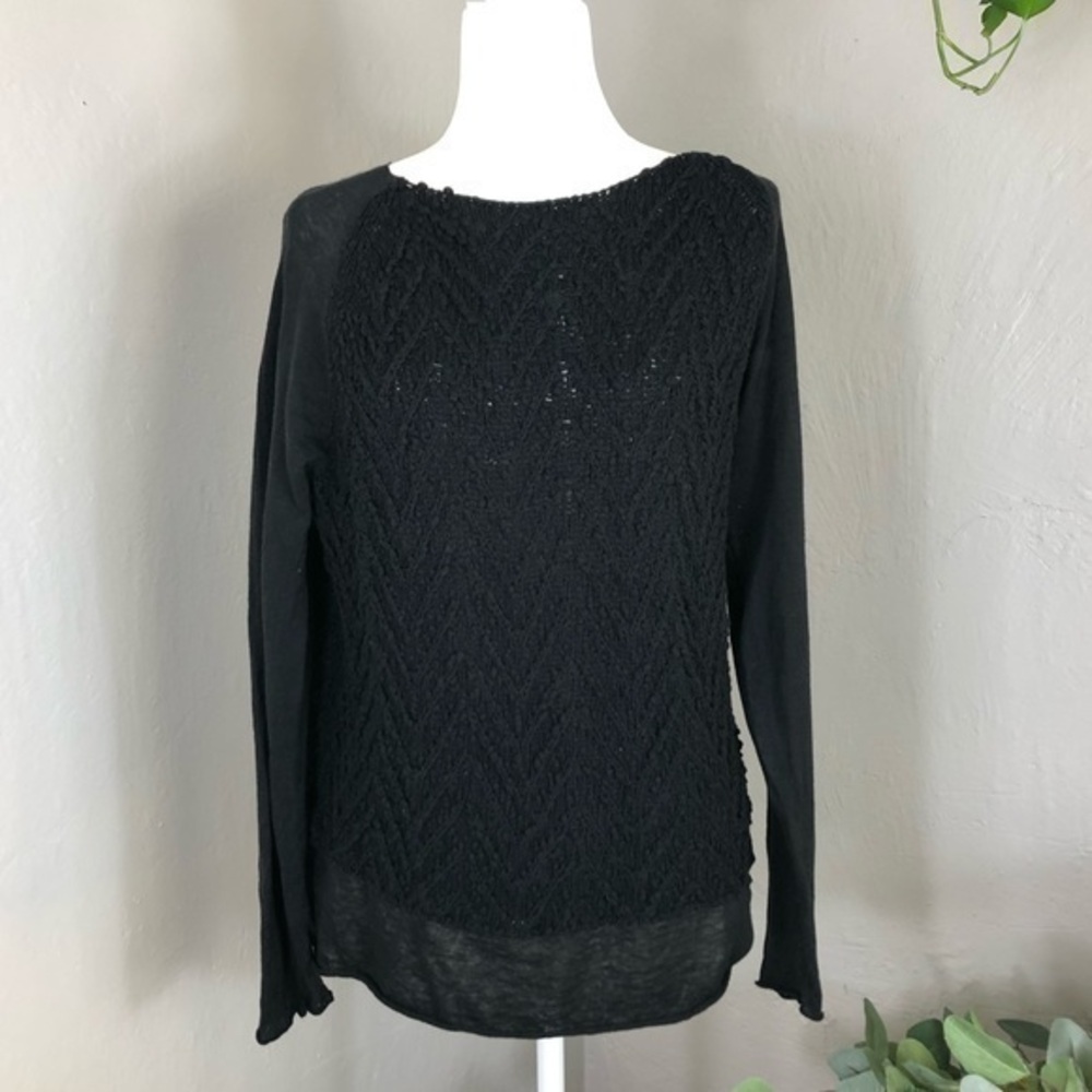 Soft Surroundings Knit Pullover Sweater Black Linen & Cotton Chunky Size Large